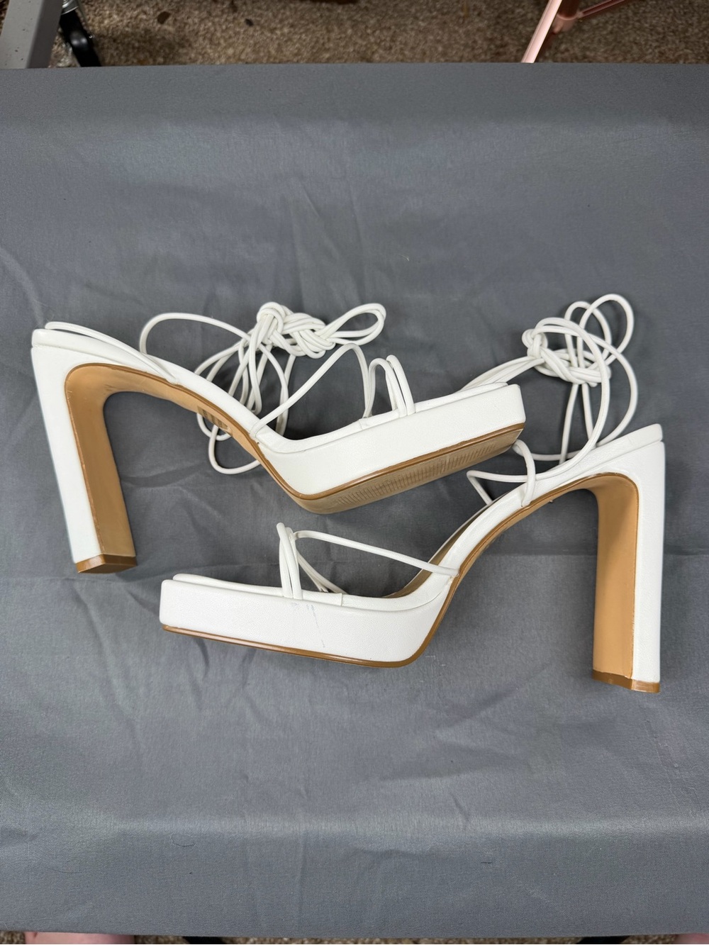 White Strappy Square-Toe Lace-Up Heels - Picture 3 of 7